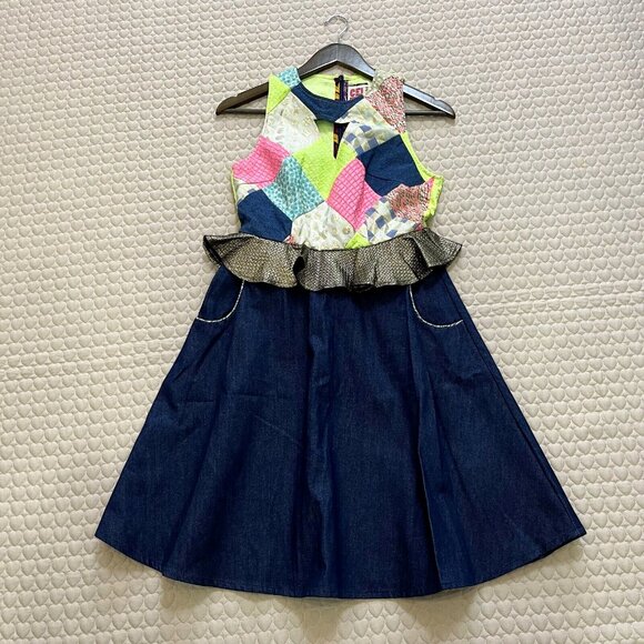 NWT Celia B Women's Denim Sleeveless Ruffle Dress Size S Knee length